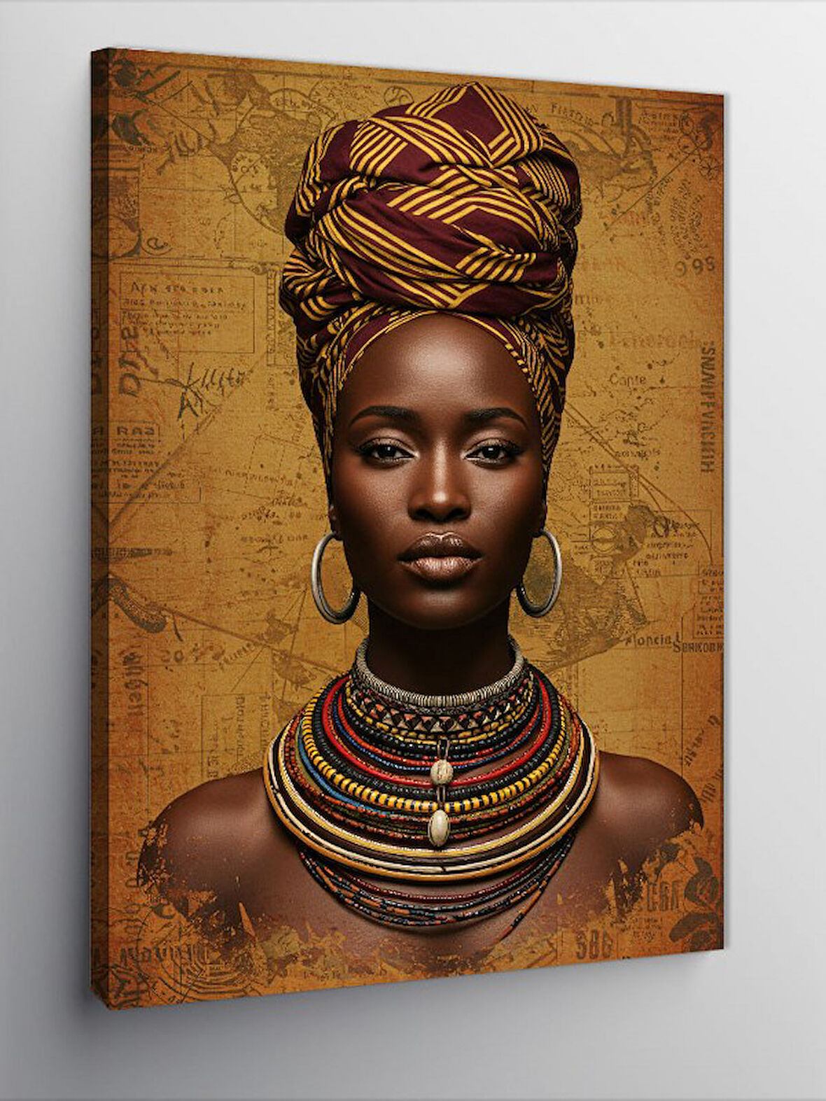 Kanvas Tablo Afrikalı Kadın ve Geleneksel Takılar