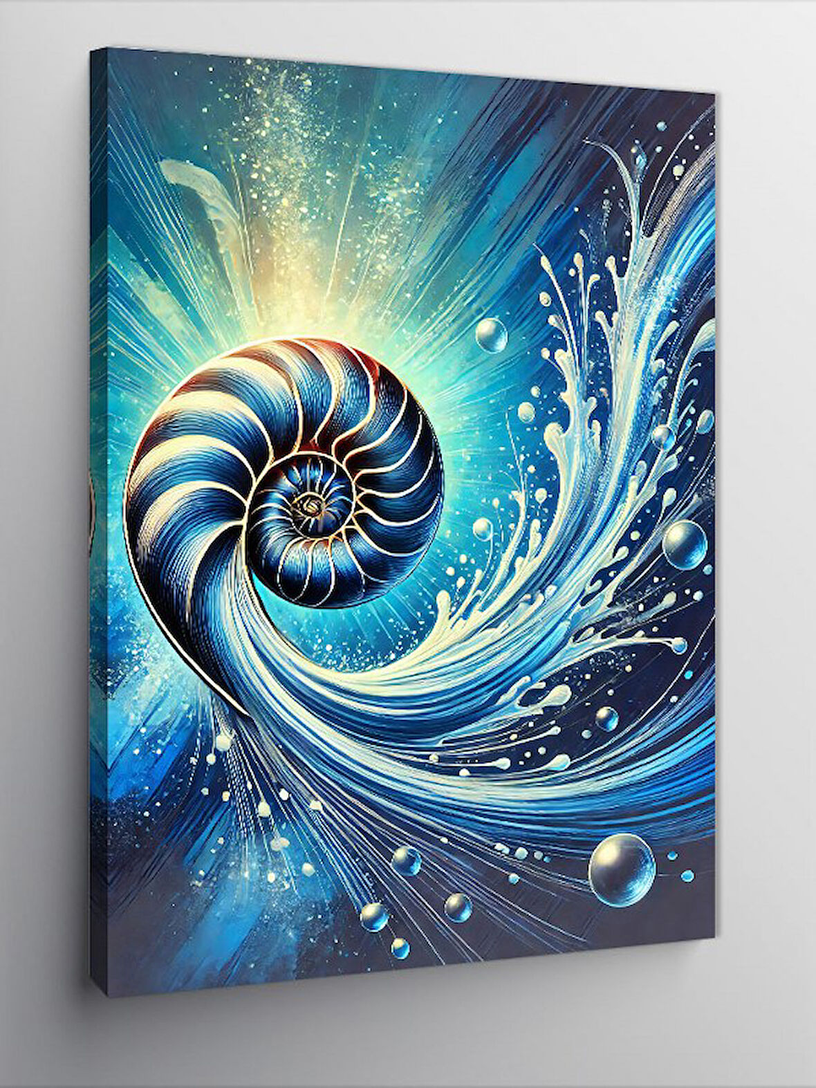 Kanvas Tablo Spiral Deniz Kabuğu ve Soyut Dalga