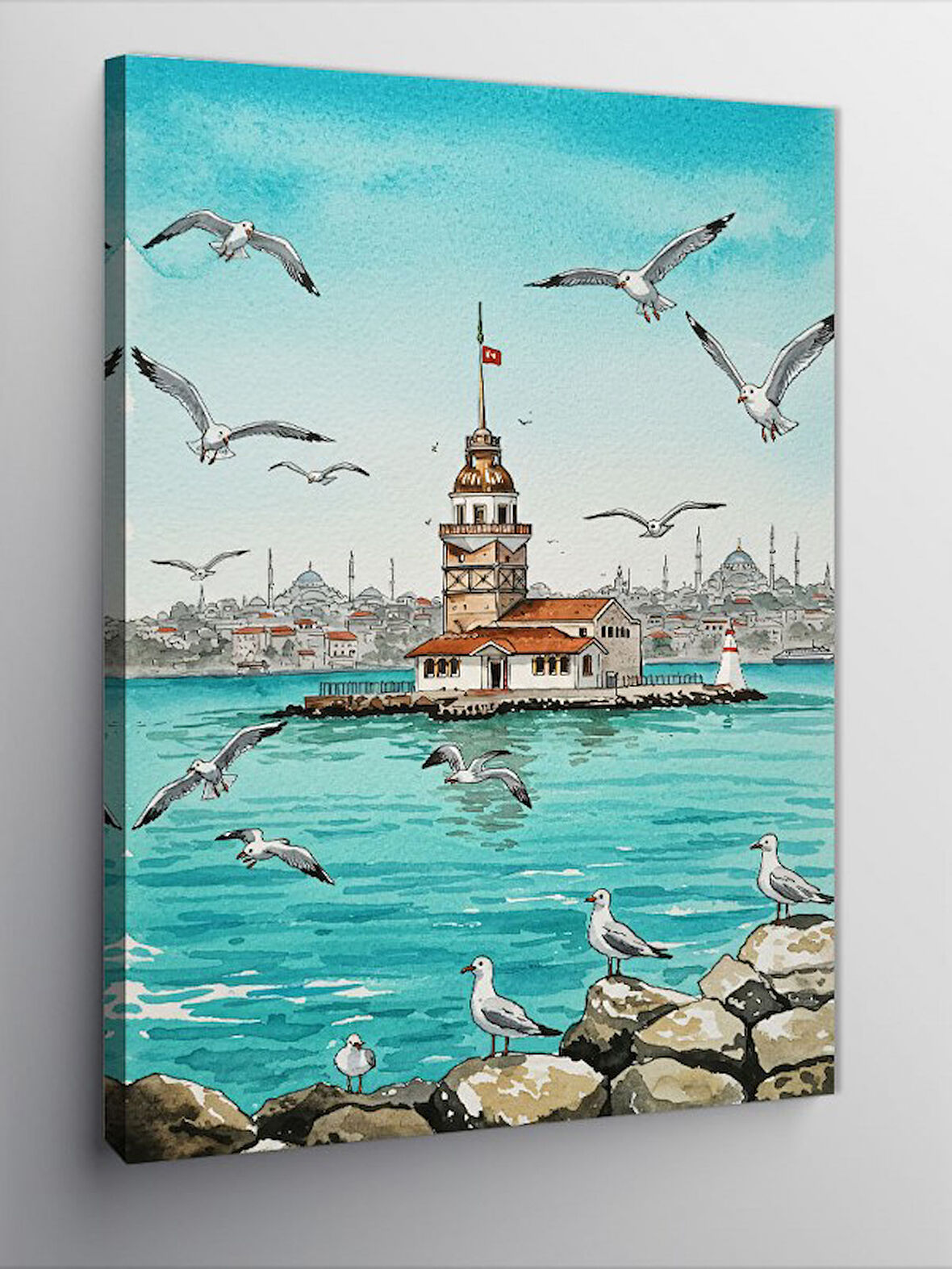 Kanvas Tablo Kız Kulesi ve Martılar