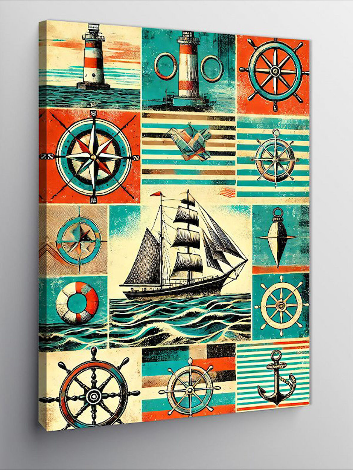 Kanvas Tablo Deniz Temalı Geometrik Desen