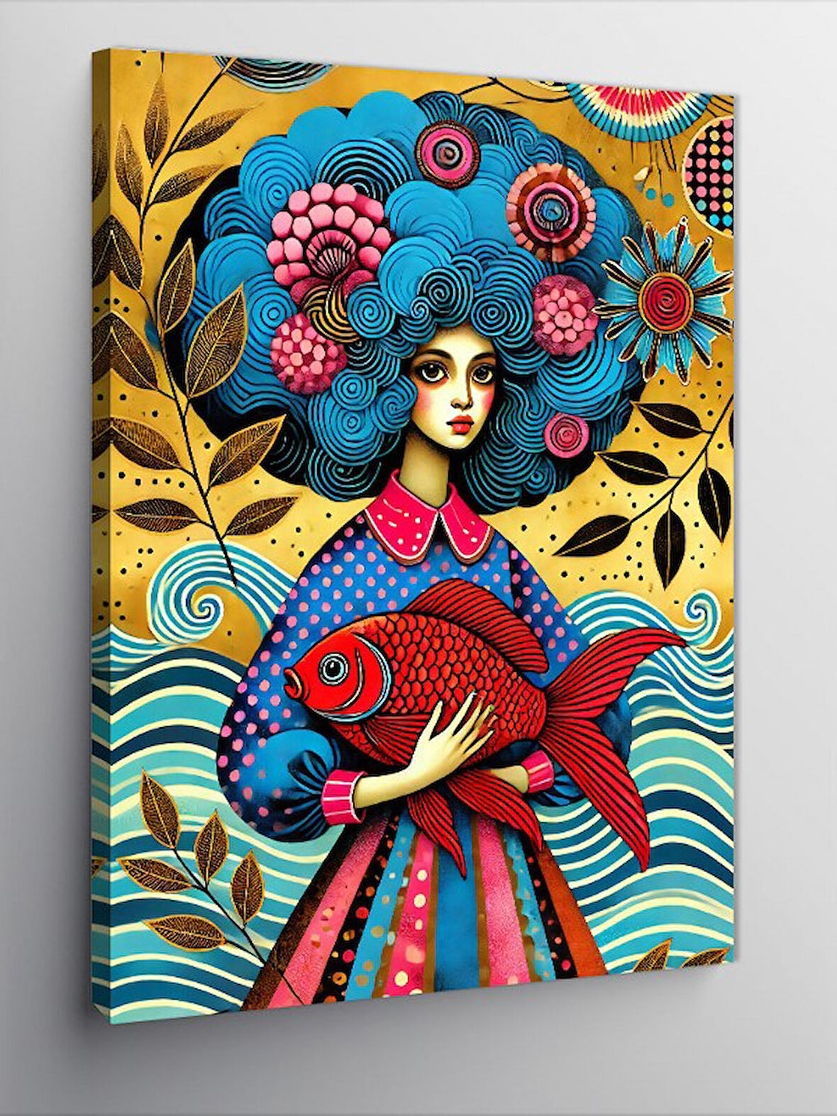 Kanvas Tablo Renkli Desenli Kadın Portresi