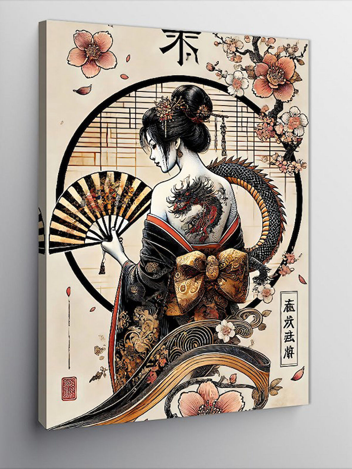 Kanvas Tablo Japon Geisha Ve Çiçekler