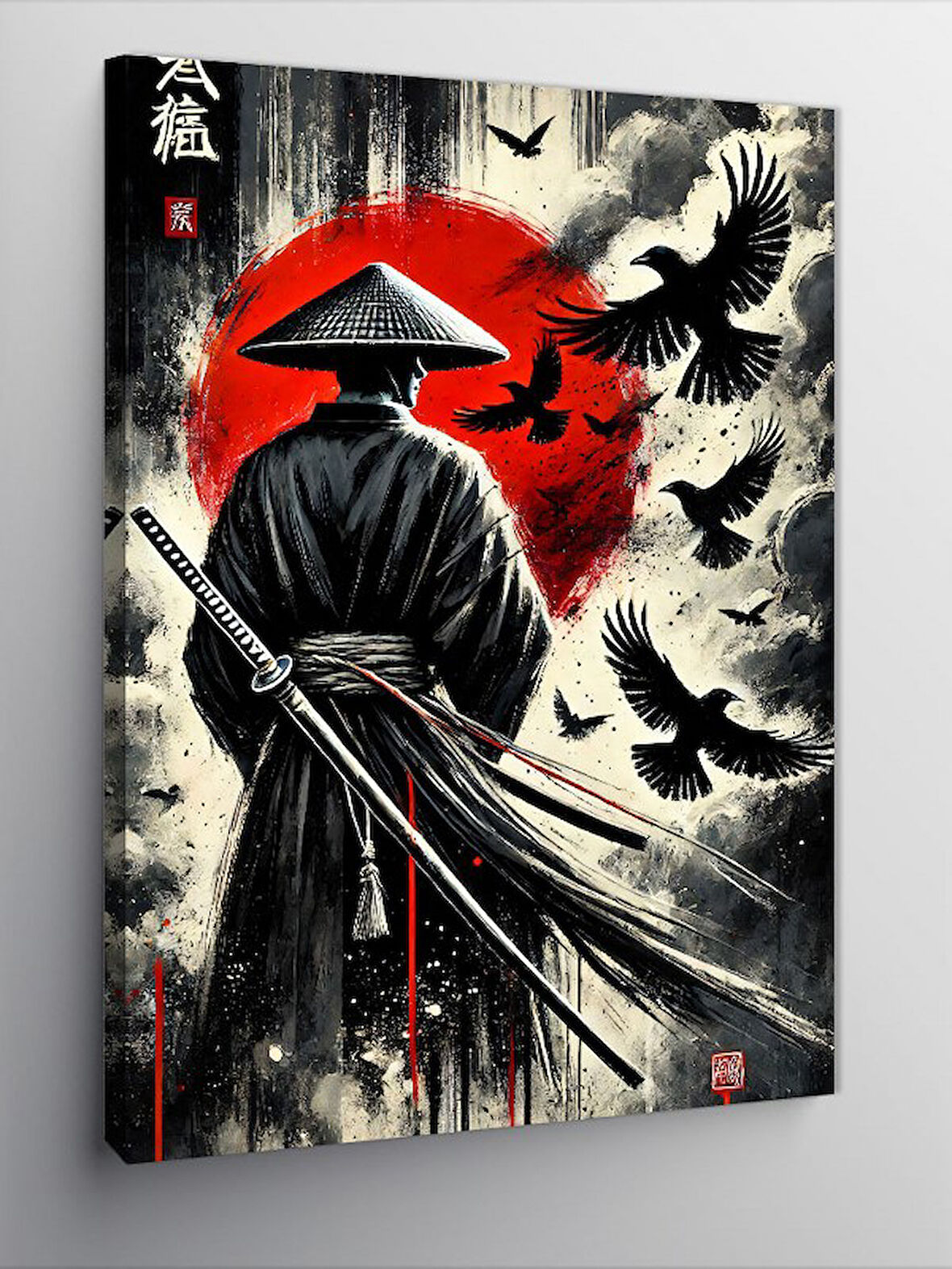 Kanvas Tablo Kırmızı Ay Ve Samuray