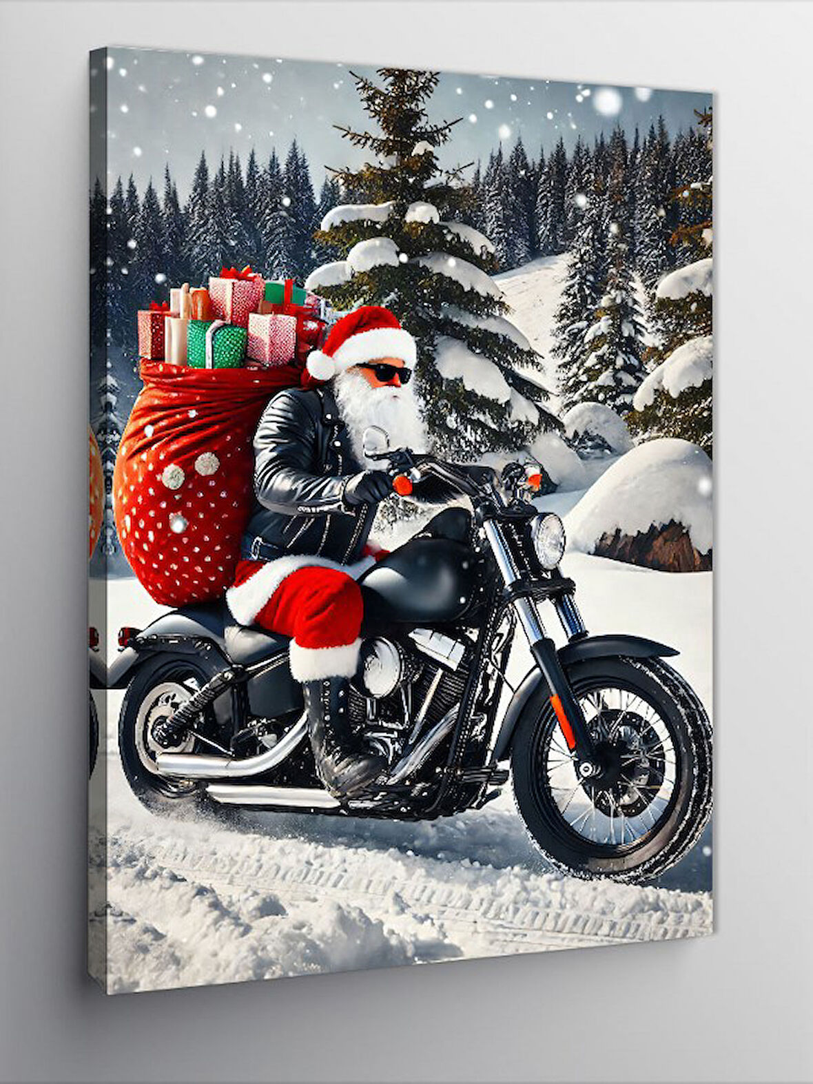 Kanvas Tablo Kardan Adamlı Noel Baba Ve Motorsiklet