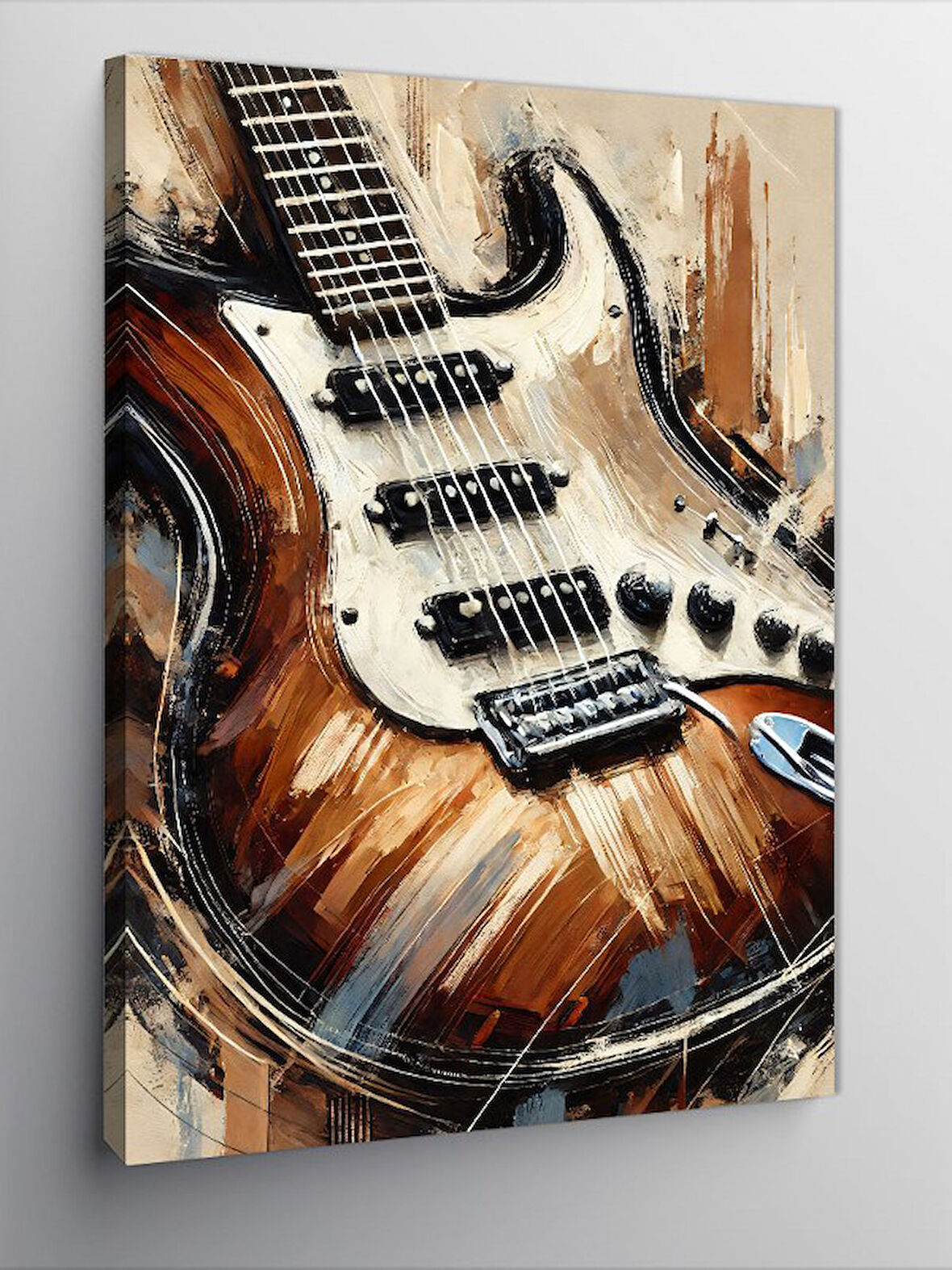Kanvas Tablo Elektro Gitar Ve Ahşap Doku