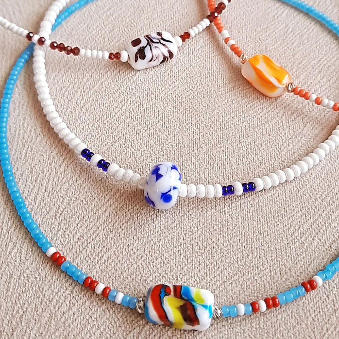 4 Renk Spor Şıklık Günlük Murano Boncuklu Cam Sanatı Kolye