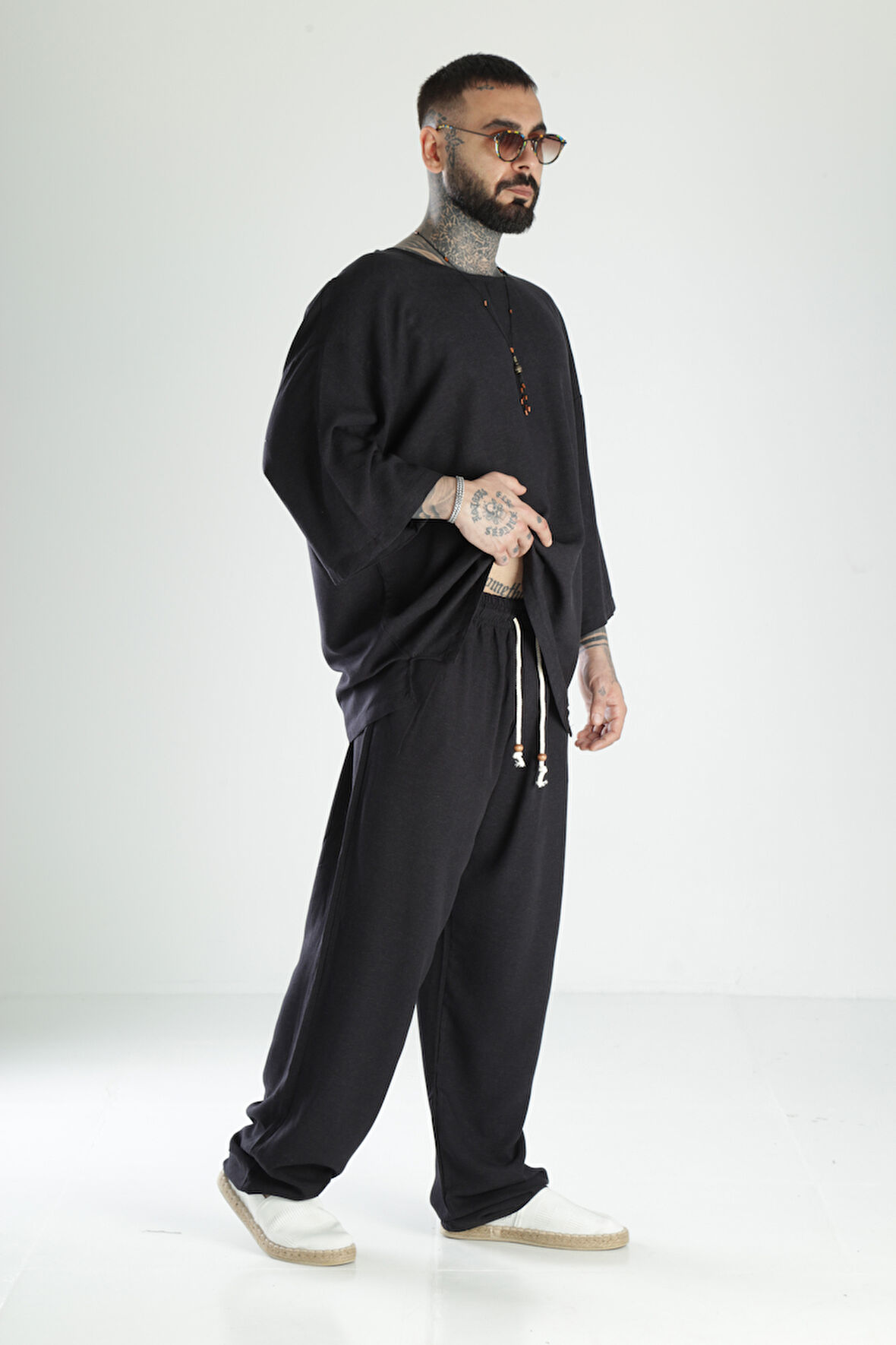 Oversize Siyah Keten Takım