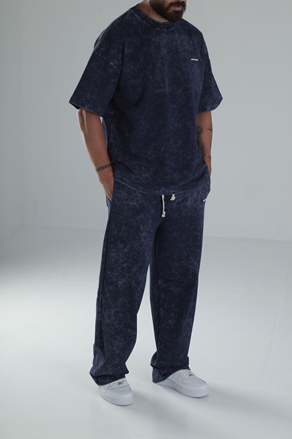 Yıkamalı Lacivert Oversize Takım