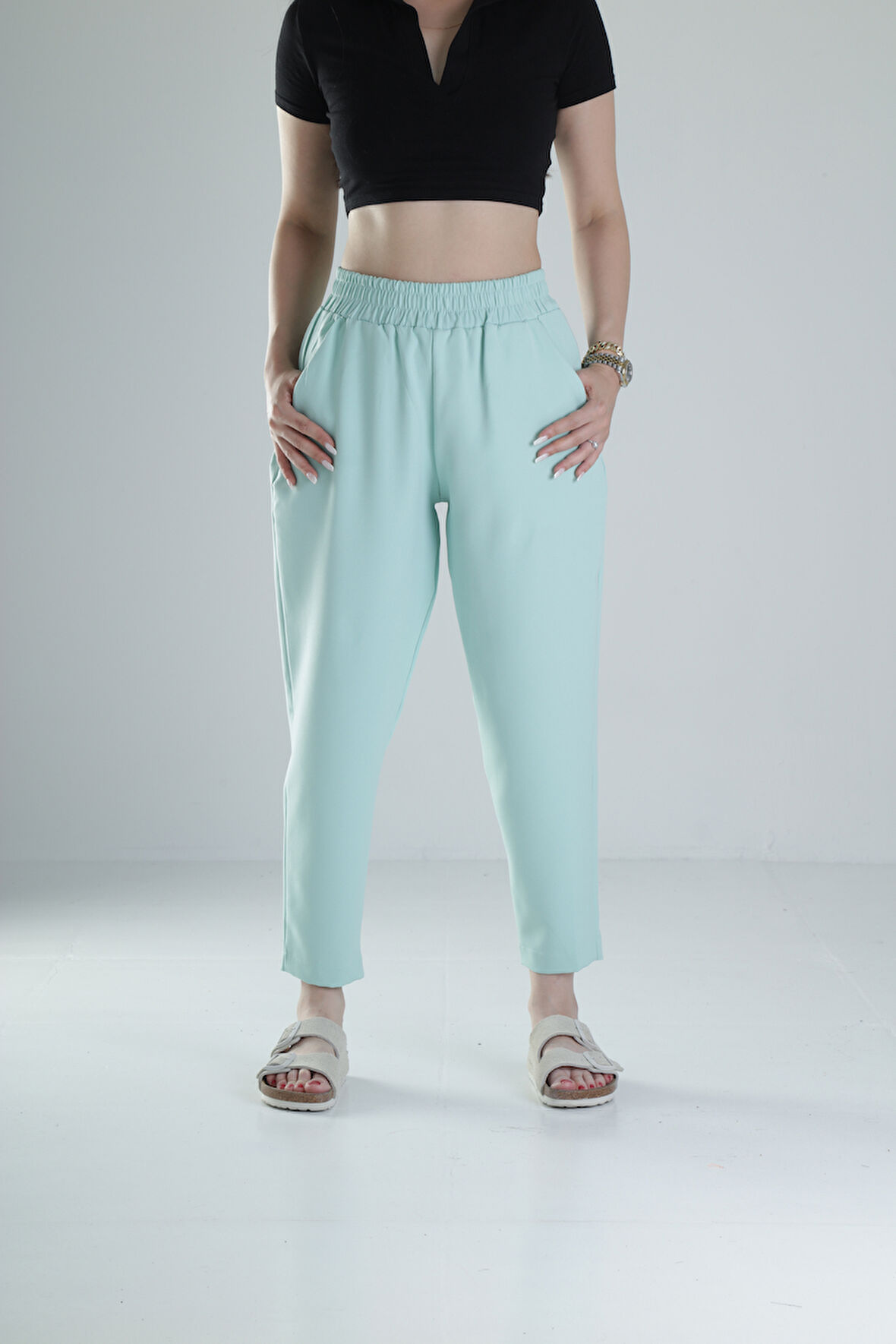 Double Face Liktalı Su Yeşili Pantolon