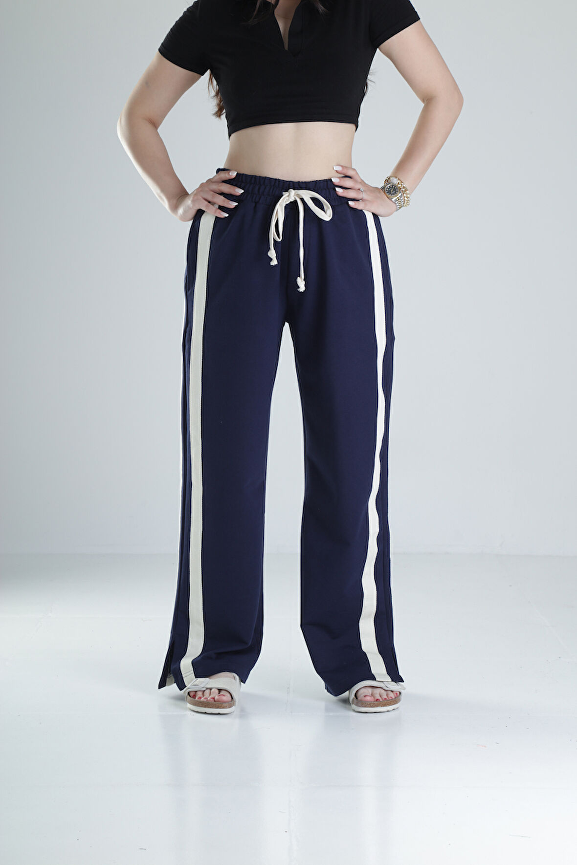 Yan Şerit Detaylı Lacivert Oversize Eşofman