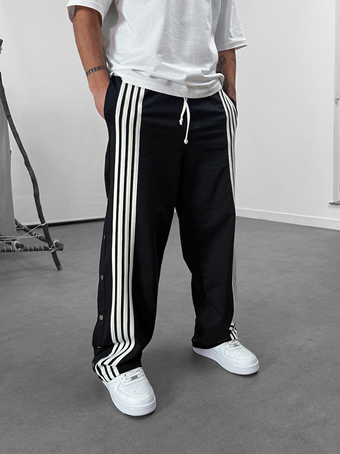 Şeritli Siyah Erkek Baggy Pantolon COC1062