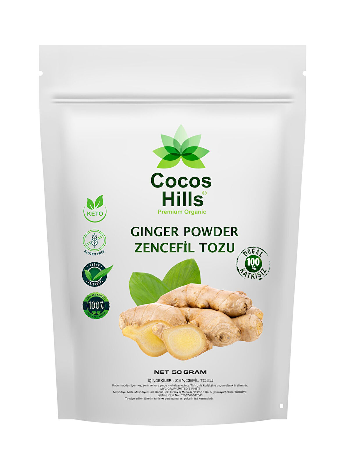 Cocos Hills Ginger Powder Pure Zencefil Tozu Katkısız 50 Gram