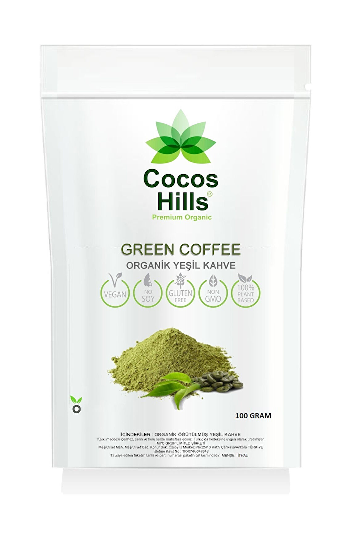 Cocos Hills Ground Green Coffee Öğütülmüş Yeşil Kahve 100 gram