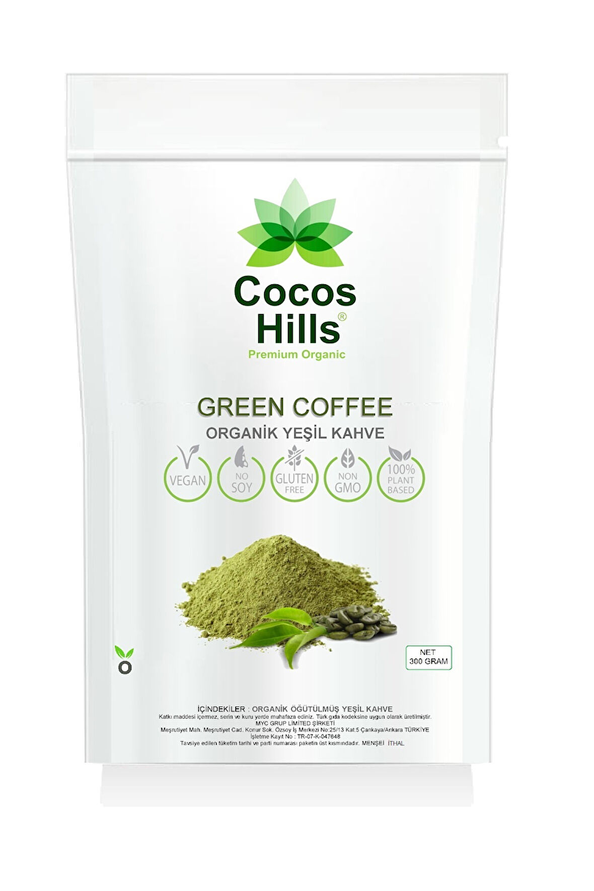 Cocos Hills Ground Green Coffee Öğütülmüş Yeşil Kahve 300 gram