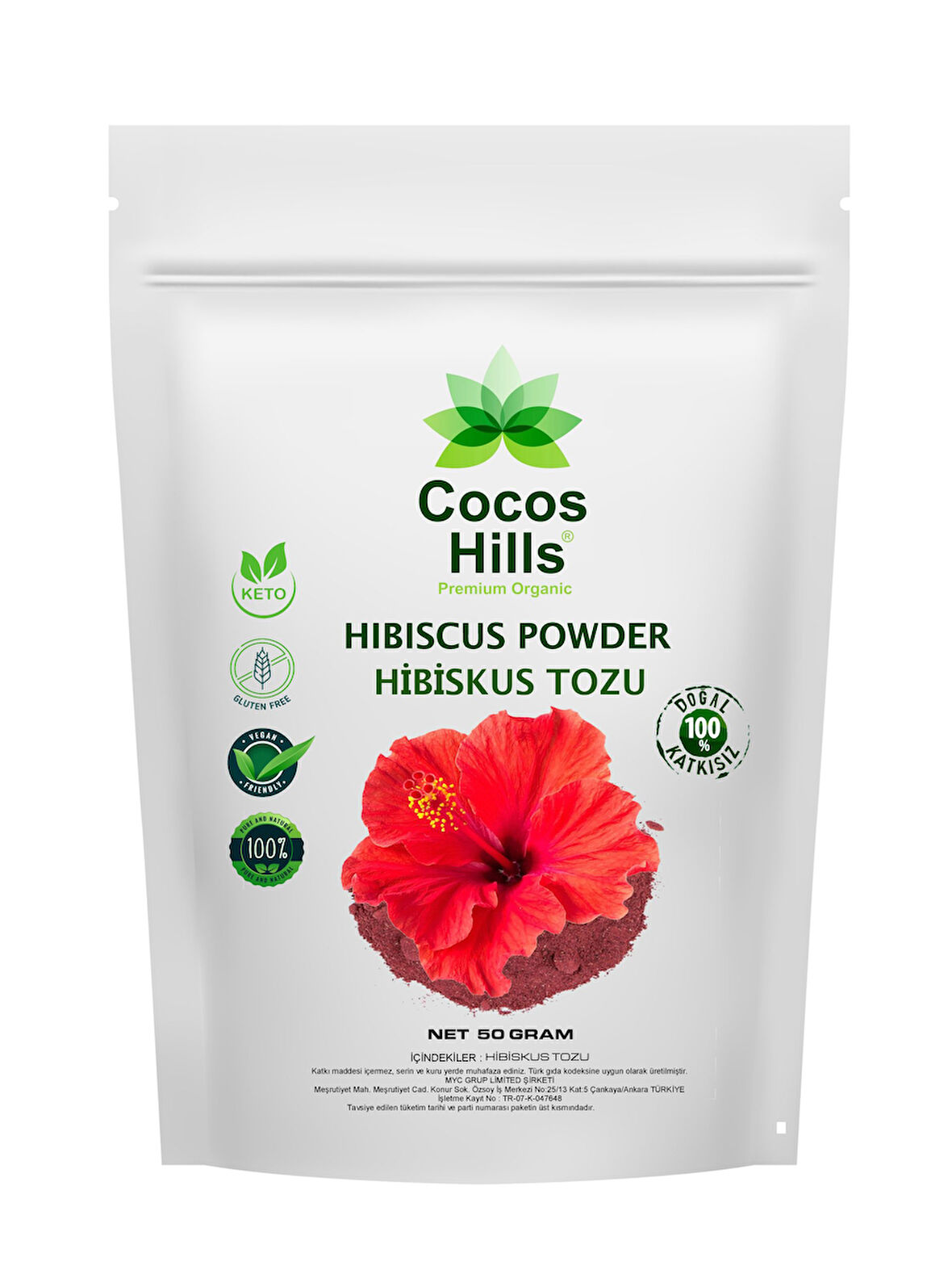 Cocos Hills Hibiscus Powder Pure Hibiskus Tozu Katkısız 50 gram
