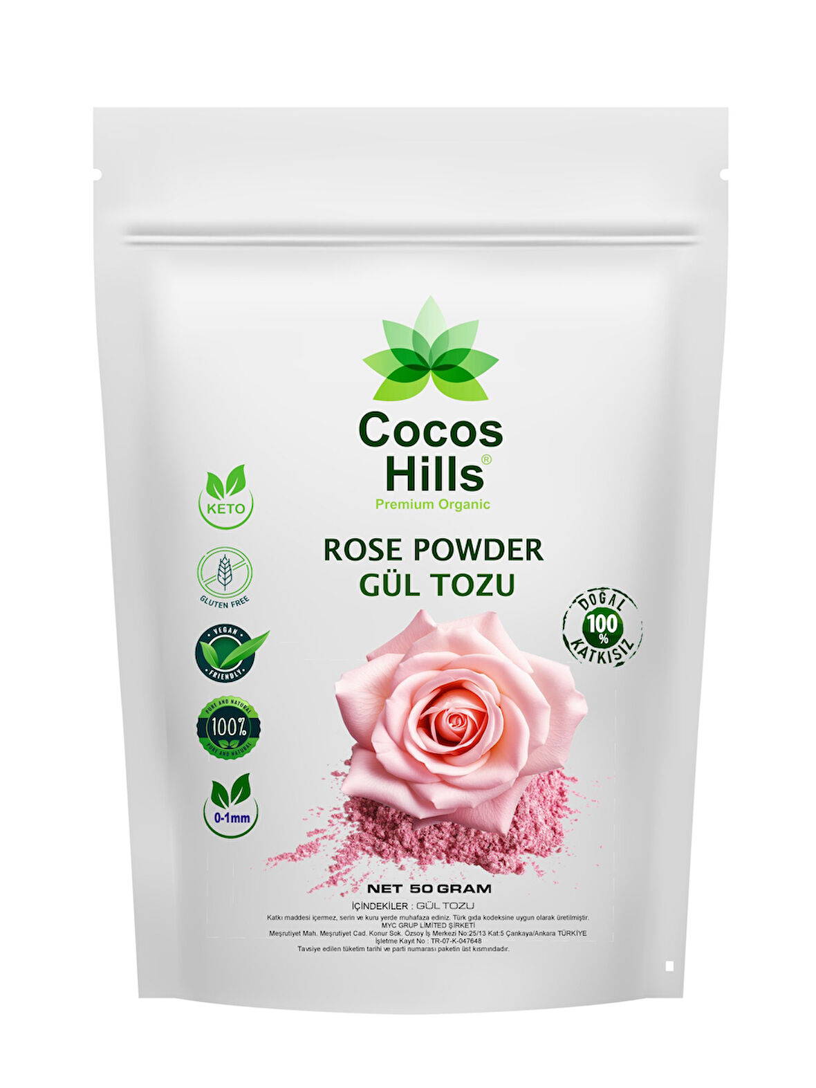 Cocos Hills Rose Powder Pure Gül Tozu 0-1 Mm Katkısız 50 gram