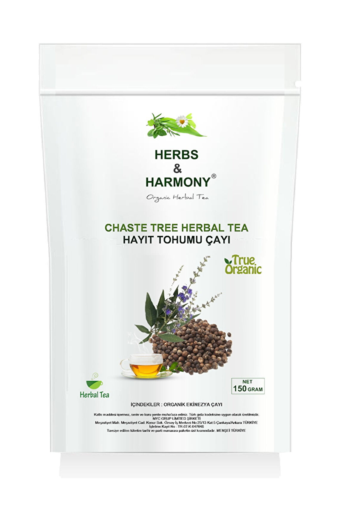 Herbs & Harmony Chaste Tree Herbal Tea Hayıt Tohumu Bitki Çayı 150 gram