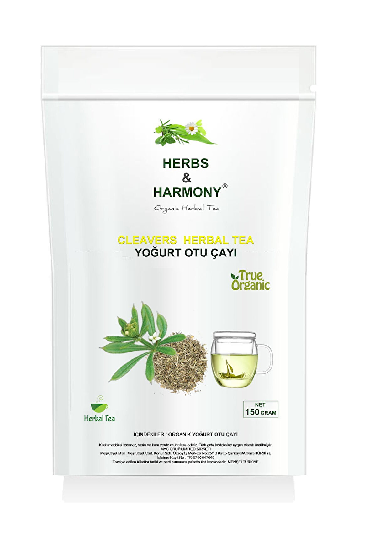 Herbs & Harmony Cleavers Herbal Tea Yoğurt Otu Bitki Çayı 150 gram