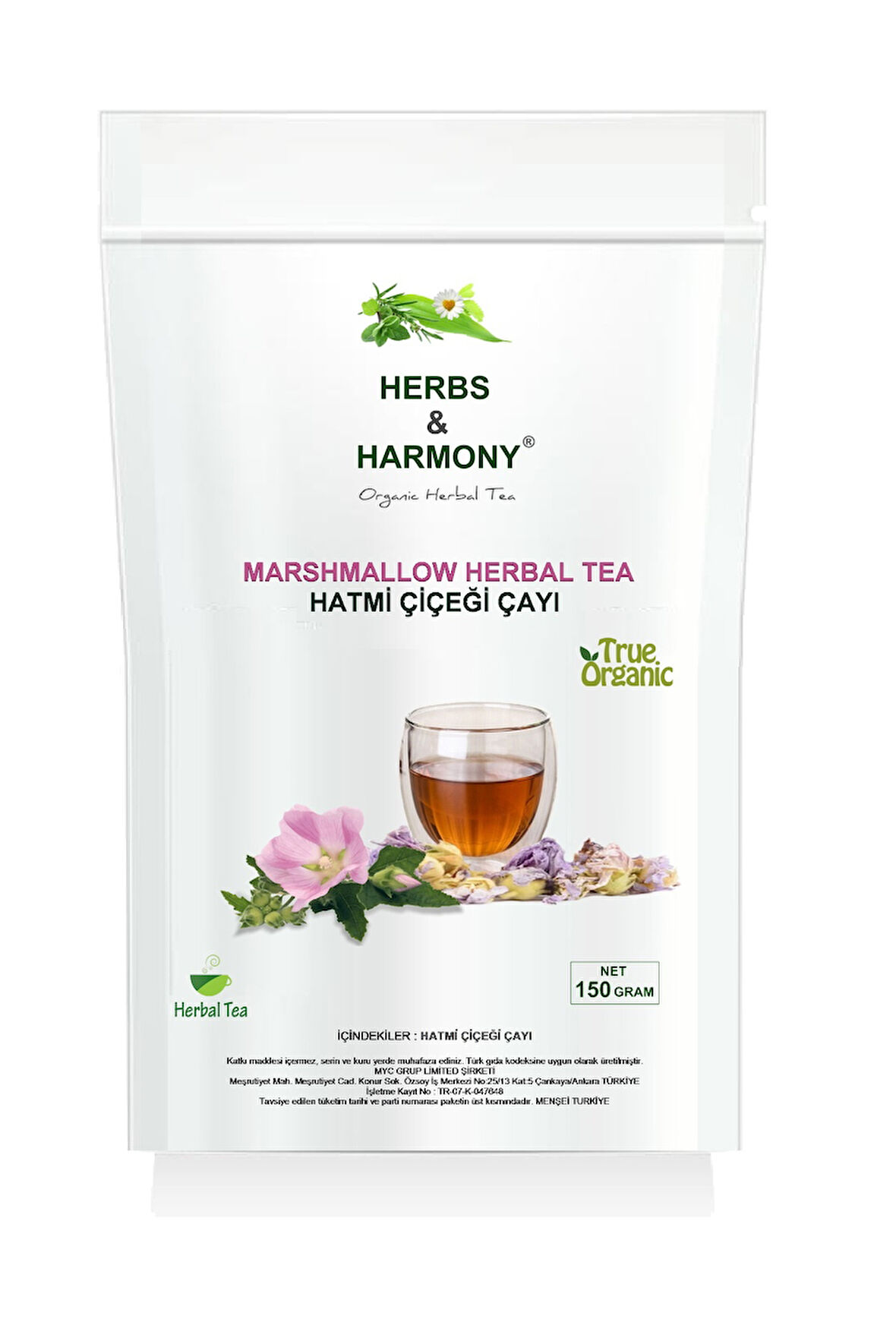 Herbs & Harmony Marshmallow Herbal Tea Hatmi Çiçeği Bitki Çayı 150 gram