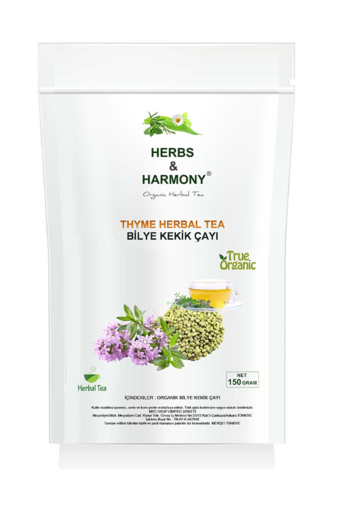 Herbs & Harmony Thyme Herbal Tea Bilye Kekik Bitki Çayı 150 gram