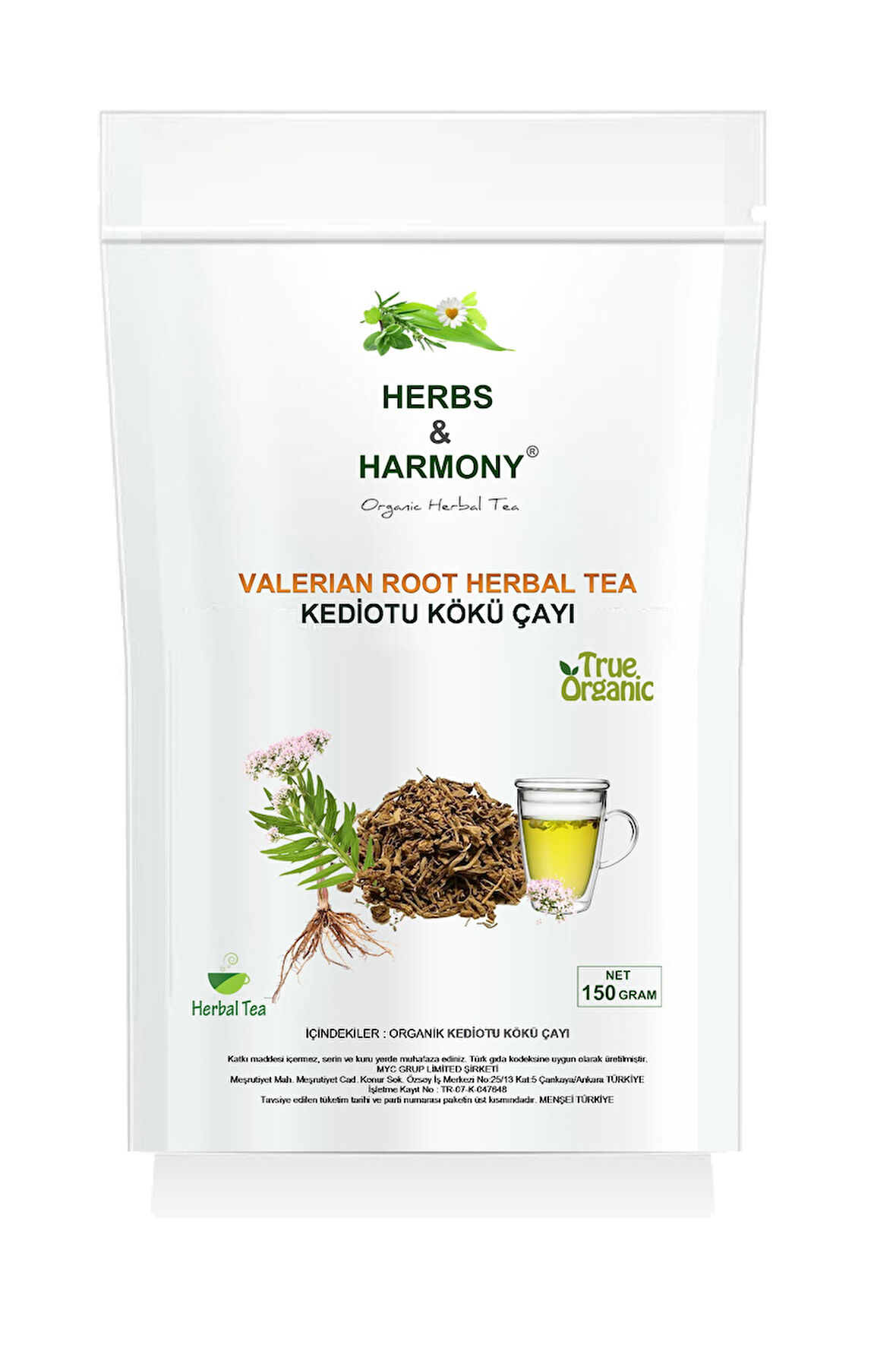Herbs & Harmony Valerian Root Herbal Tea Kedi Otu Kökü Bitki Çayı 150 gram