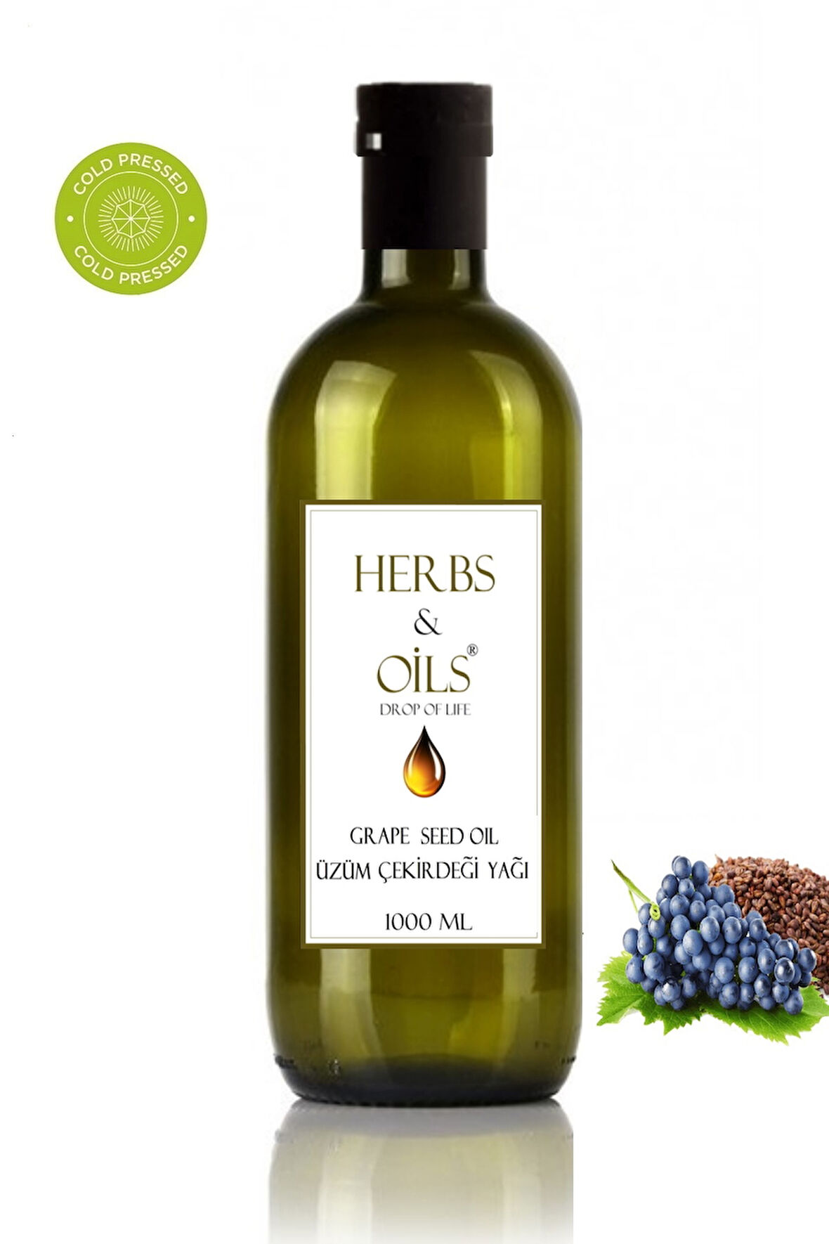 Herbs & Oils Grape Seed Oil Üzüm Çekirdeği Yağı 1000 Ml
