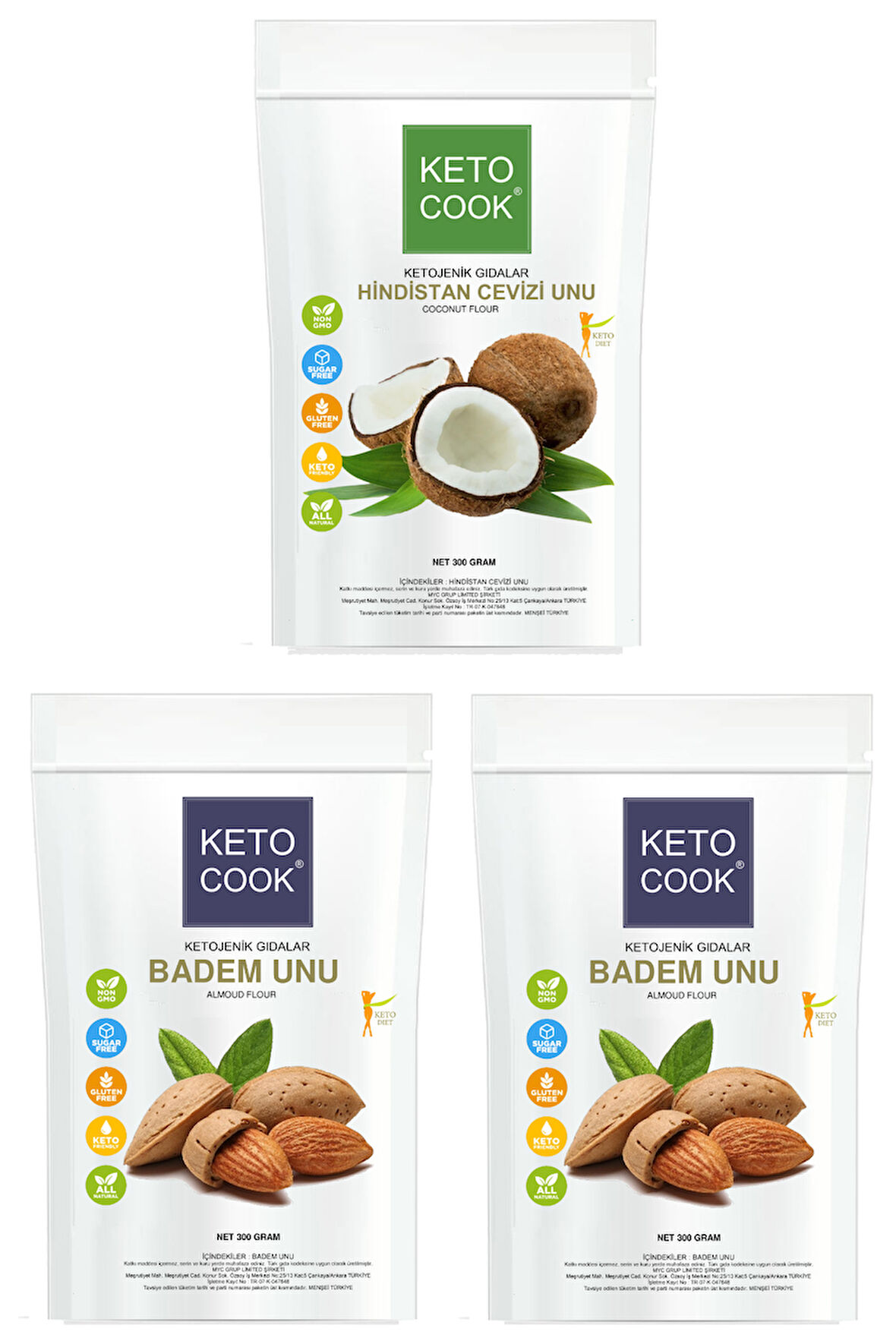 KetoCook 2+1 Avantajlı Set (Ketojenik Badem Unu X 2 Adet + Ketojenik Hindistan Cevizi Unu X 1 Adet)