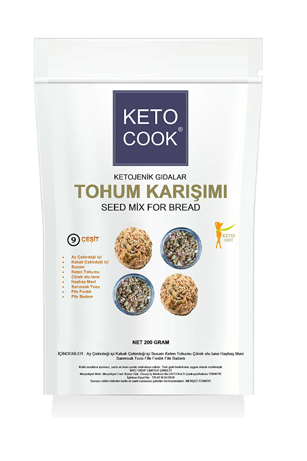 KetoCook Ekmek Tohum Karışımı 9 Çeşit (9 SEED MIX BREAD FLOUR) 200 gram