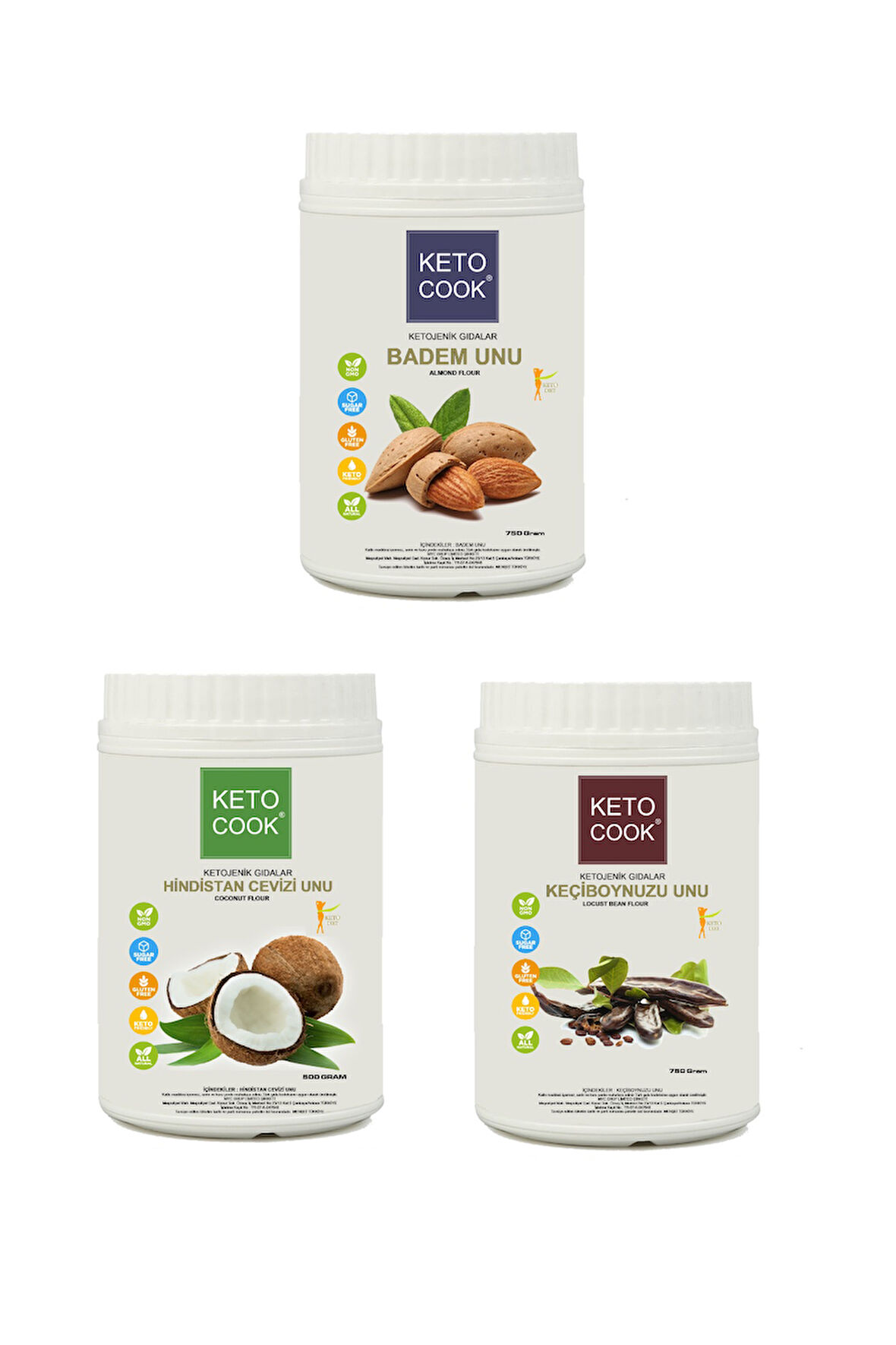 KetoCook Glutensiz Badem Unu 750 gr + Hindistan Cevizi Unu 500 gr+ Keçiboynuzu Unu 750 gr