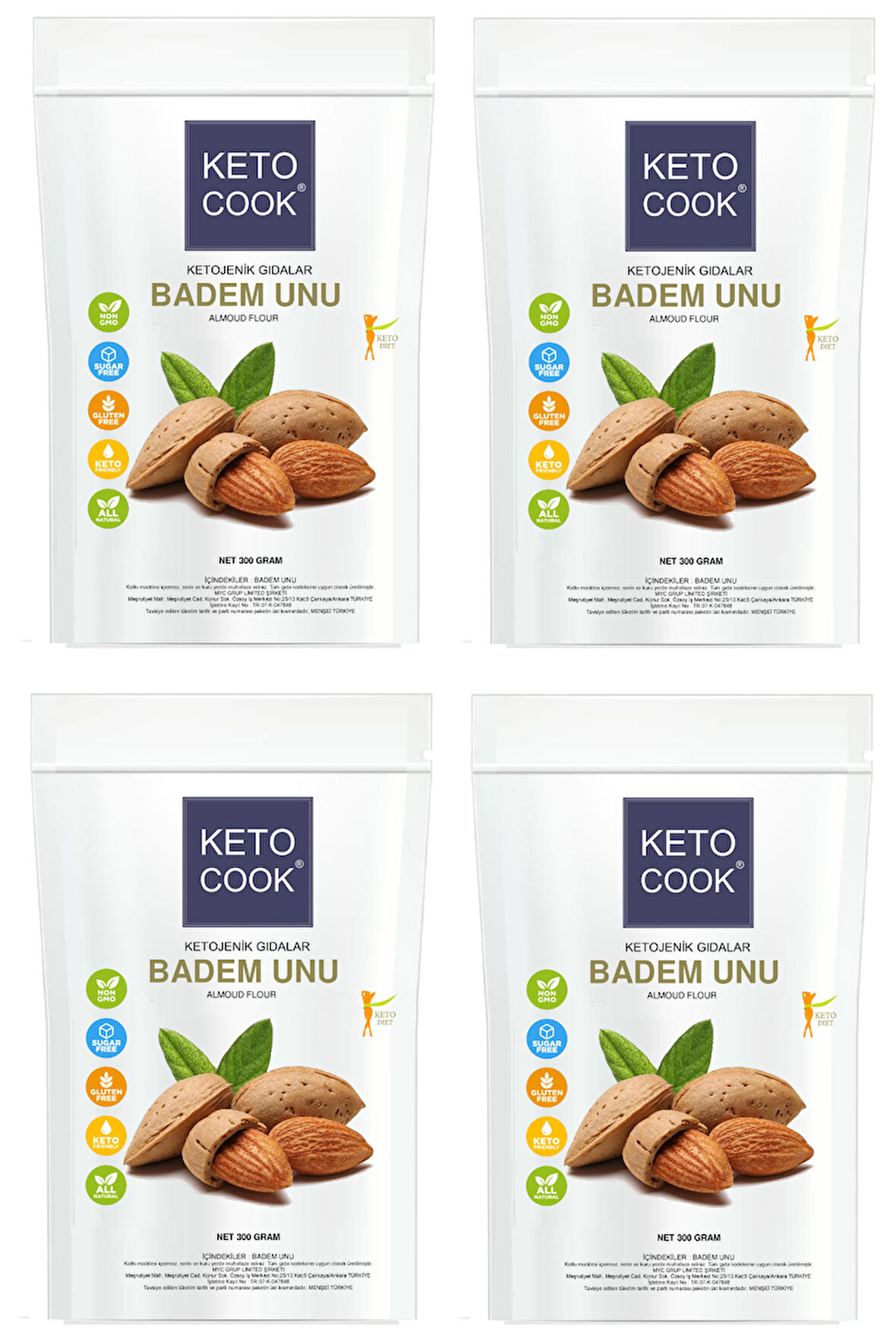 KetoCook Ketojenik Badem Unu ( Almond Flour ) Quadro Avantajlı Set 300 gram X 4 Adet