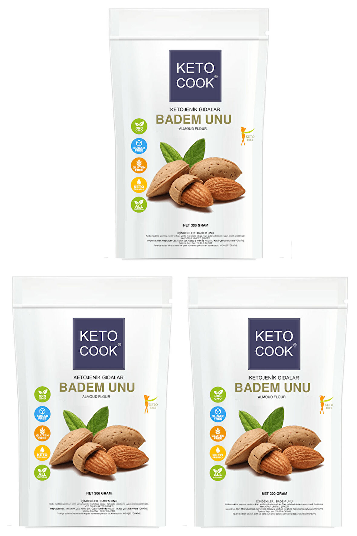 KetoCook Ketojenik Badem Unu ( Almond Flour ) Trio Avantajlı Set 300 gram X 3 Adet