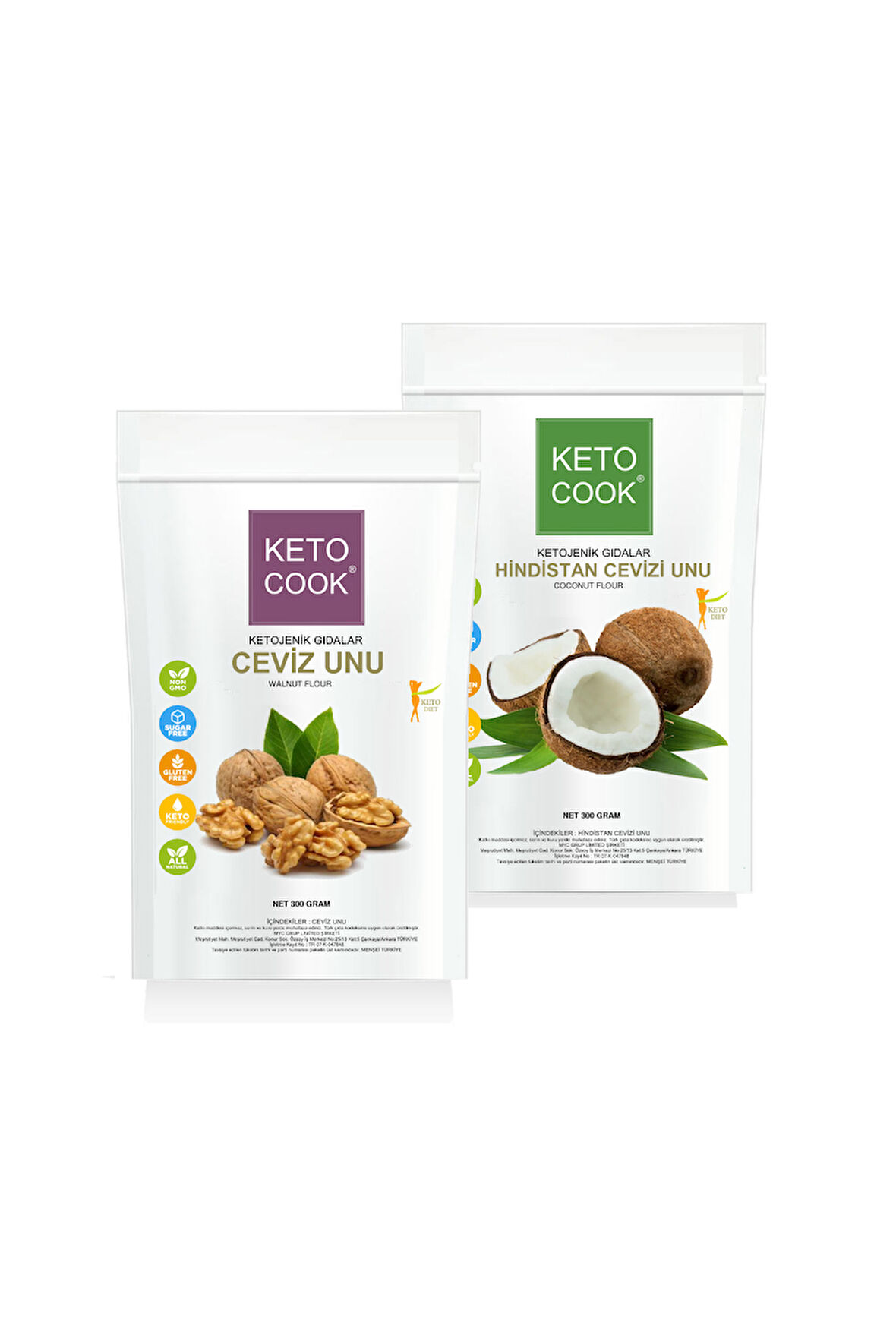 KetoCook Ketojenik Ceviz Unu (WALNUT FLOUR) 300 gram Ketojenik Hindistan Cevizi Unu (COCONUT FLOUR) 300 gram