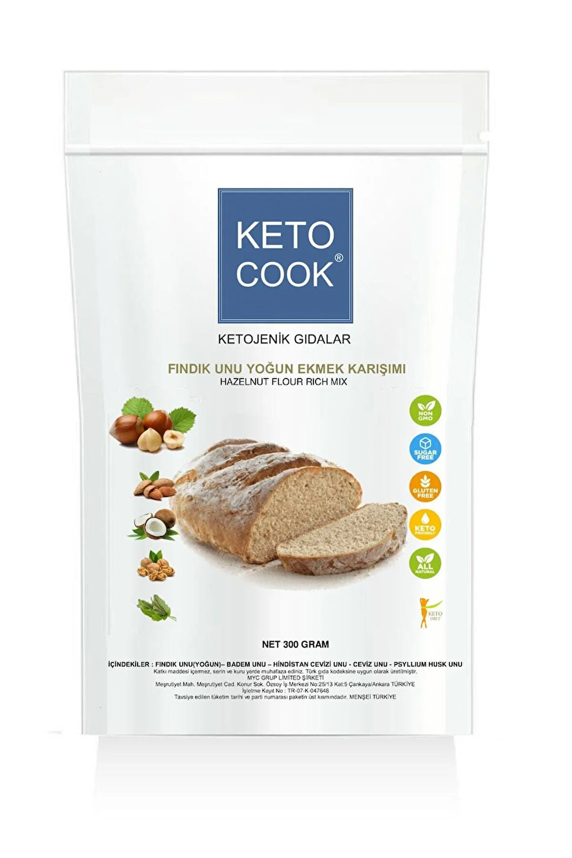 KetoCook Ketojenik Fındık Unu Yoğun Ekmek Karışımı ( Hazelnut Based Ketogenic Bread Flour ) 300 gram