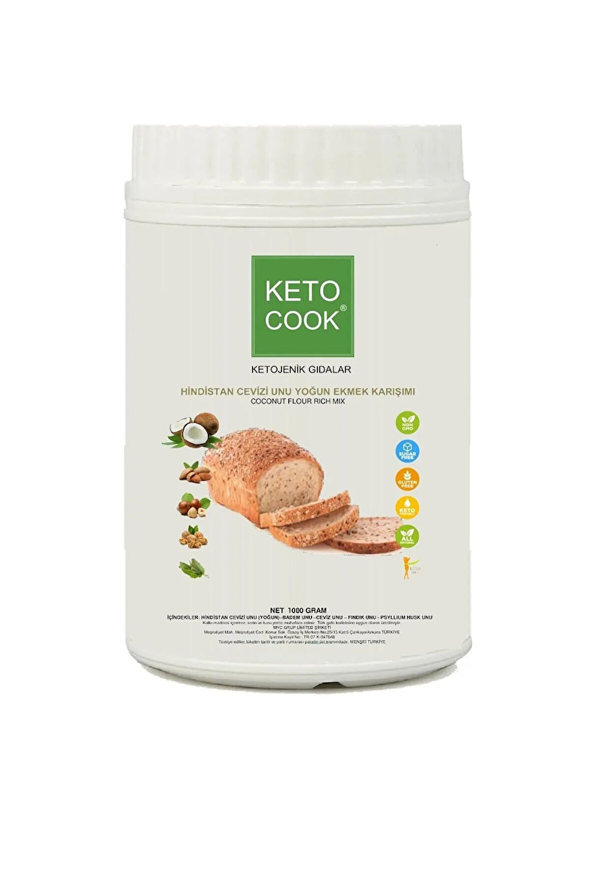 KetoCook Ketojenik Hindistan Cevizi Unu Yoğun Ekmek Karışımı (COCONUT BASED KETOGENİC BREAD FLOUR) 1000 gram
