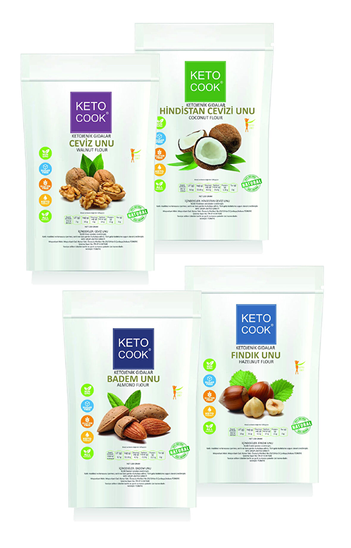 KetoCook Un Quadro Set (4x100 Gram) Badem+fındık+ceviz+hindistan Cevizi