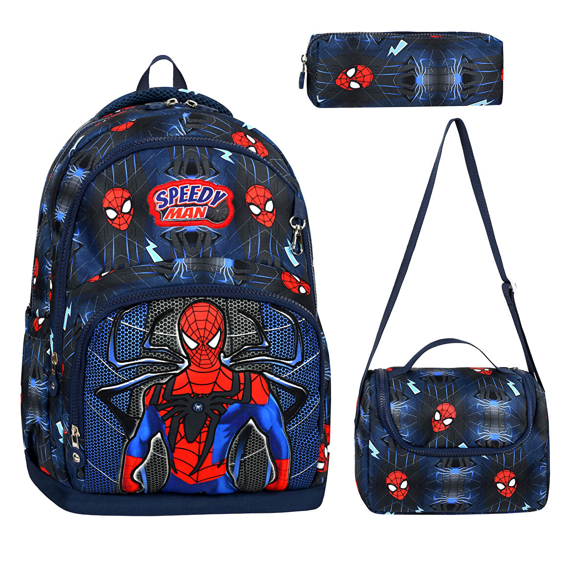 OPTİZON SPIDERMAN DESENLİ Üçlü Erkek Çocuk İlkokul Okul Çantası + Termal Beslenme Çantası + Kalemlik