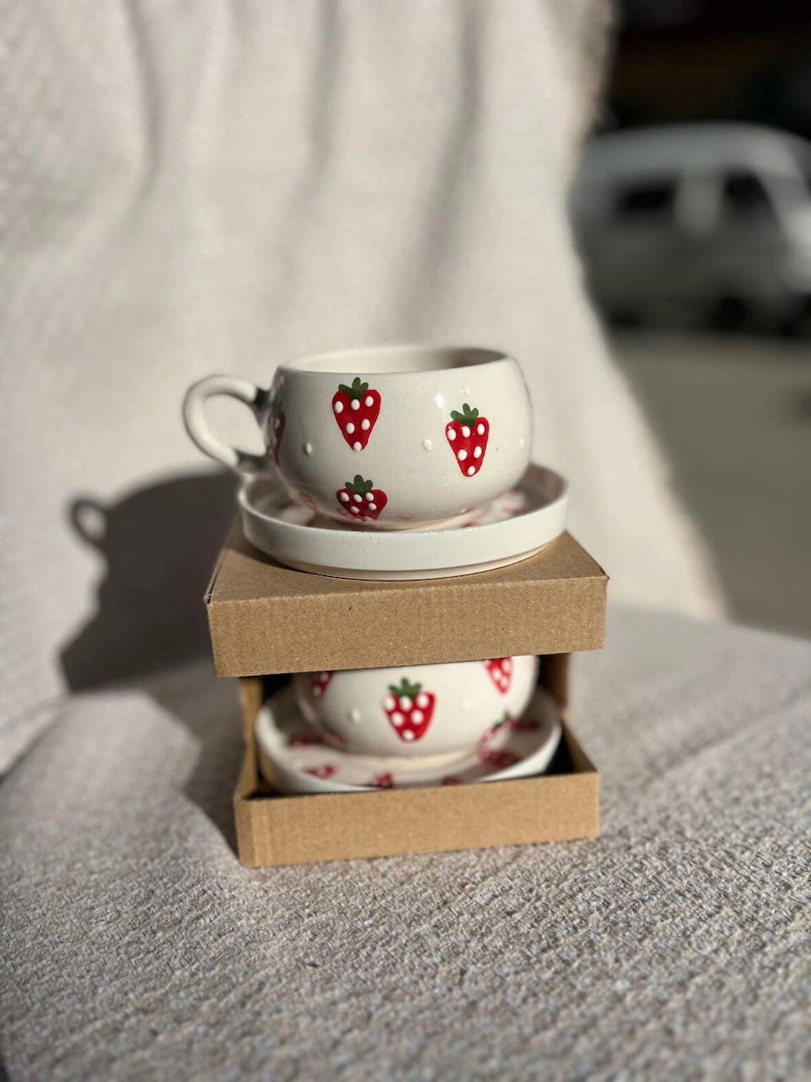 ÇİLEK TASARIM Seramik Kupa Fincan Bardak Mug Seramik Double Türk Kahve Fincanı