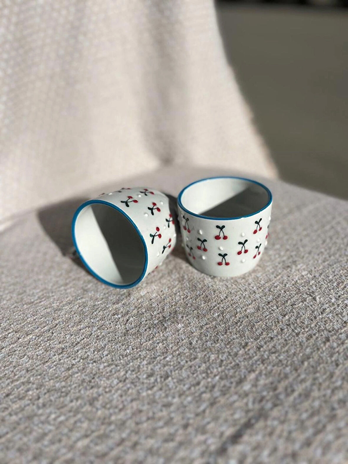 KİRAZLI  Seramik Kupa Fincan Bardak Mug Seramik Double Türk Kahve Fincanı