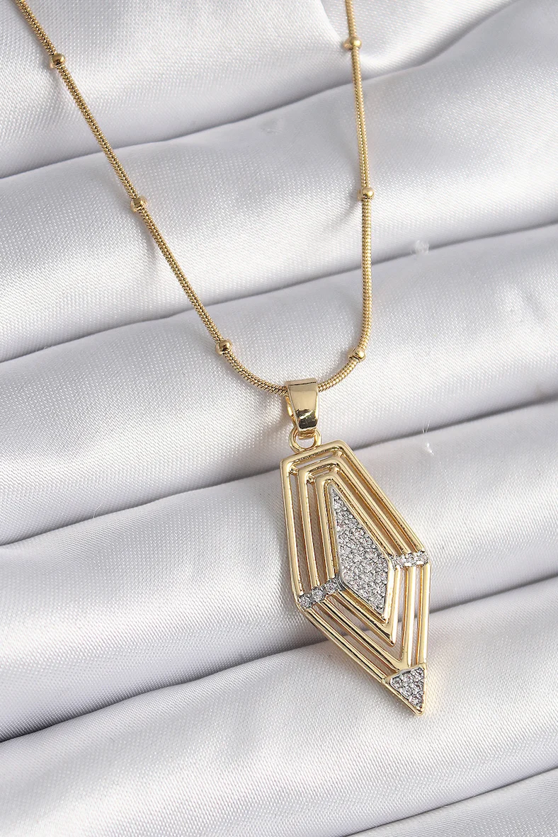 316L Çelik Gold Renk Zirkon Taşlı Vintage Model Kadın Kolye 5886