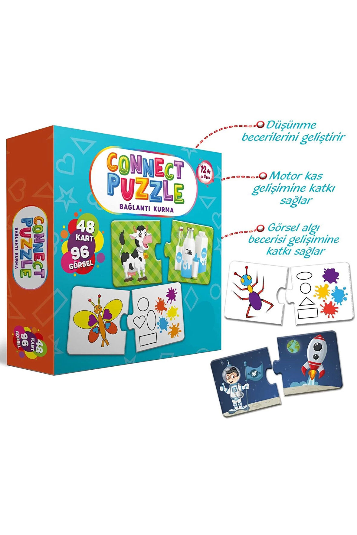 Connect Puzzle Bağlantı Kurma 96 Görsel Yapboz Eğitici Kartlar Görsel Zeka Algı Gelişim Dikkat Oyunu