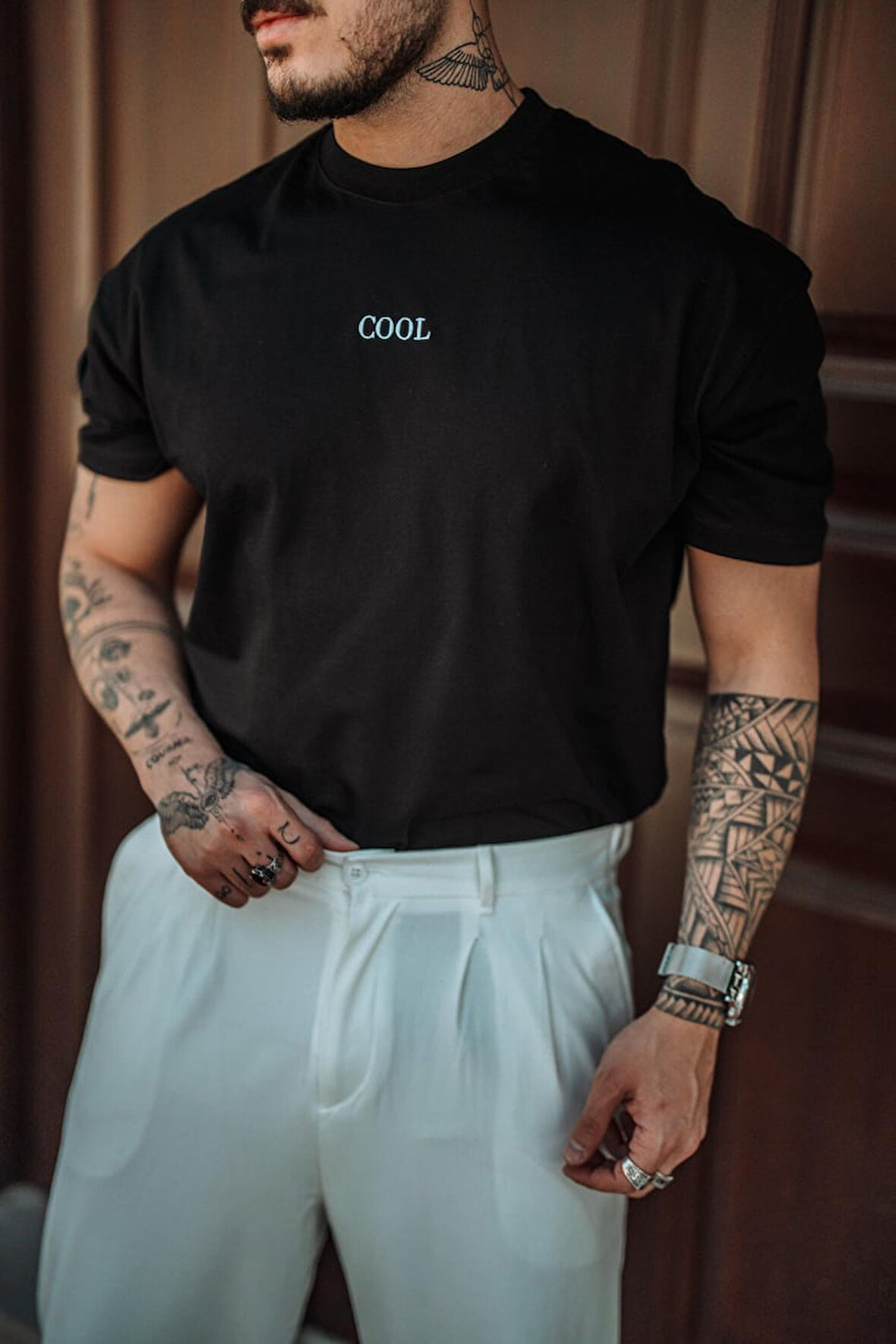 Erkek Cool Nakışlı Regular Bisiklet Yaka T-Shirt