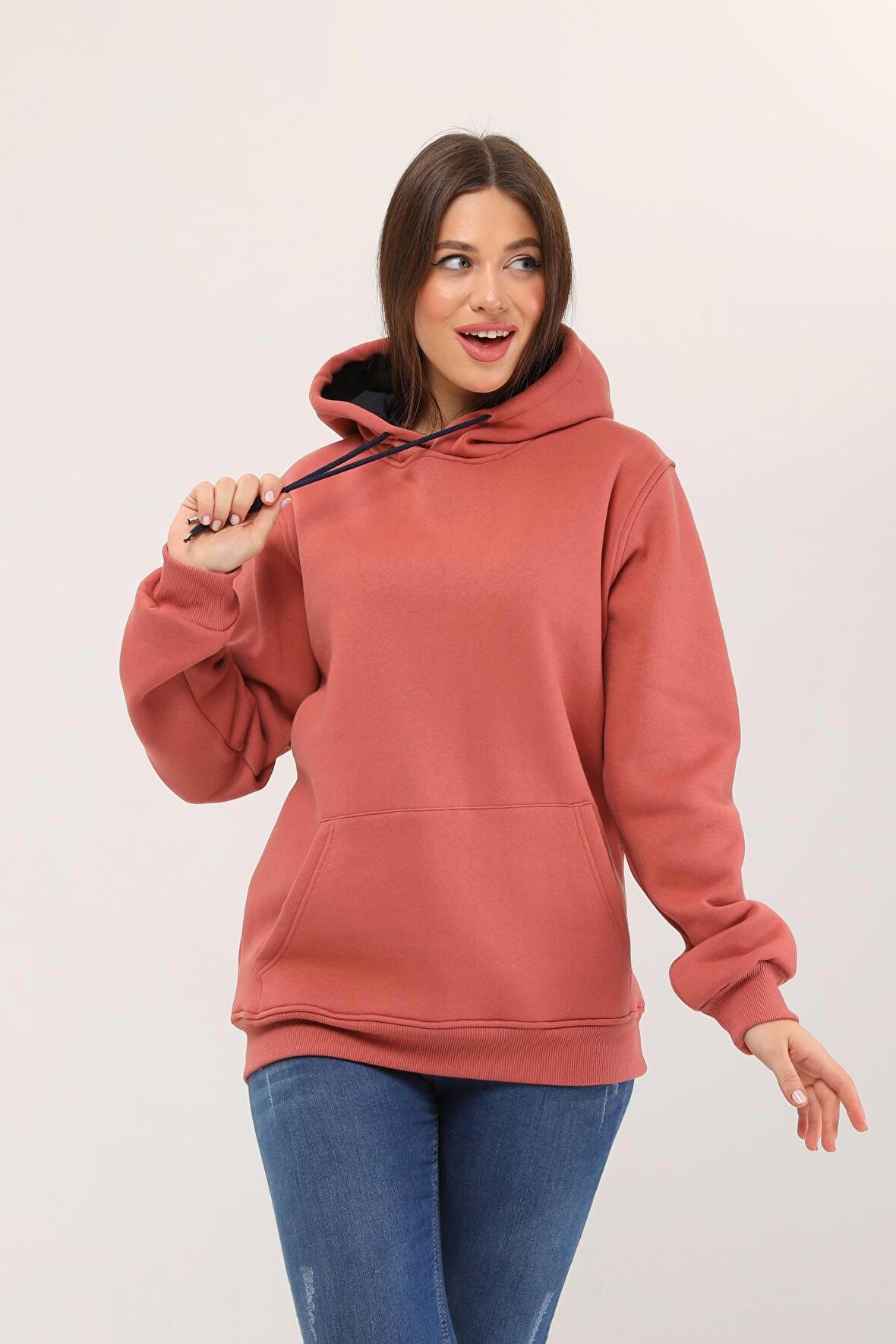 Kadın Kapüşonlu Gülkurusu Sweatshirt Hoodie