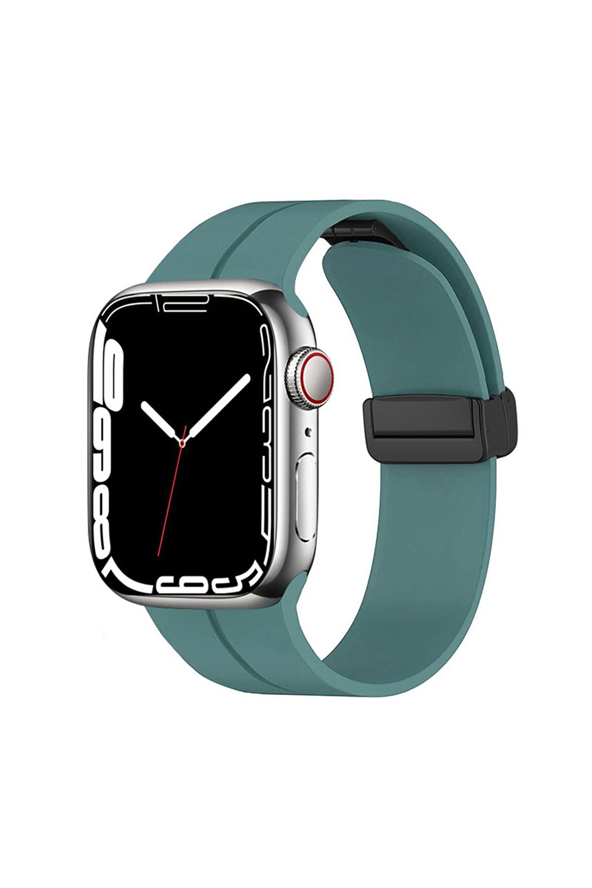 Watch 44mm Kordon/kayış Çizgili Tasarım Metal Toka Esnek Sağlam Silikon Kordon