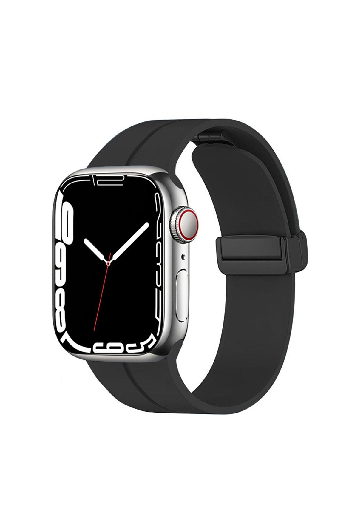 Watch 44mm Kordon/kayış Çizgili Tasarım Metal Toka Esnek Sağlam Silikon Kordon