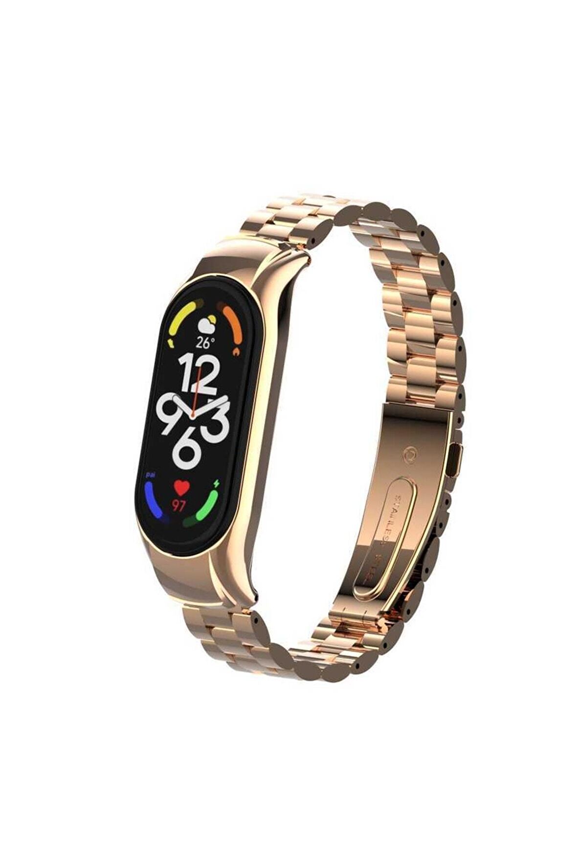 Xiaomi Mi Band 7 Kordon/kayış Baklalı Model Metal Paslanmaz Çelik Kasa Koruma 2 In 1 Kordon
