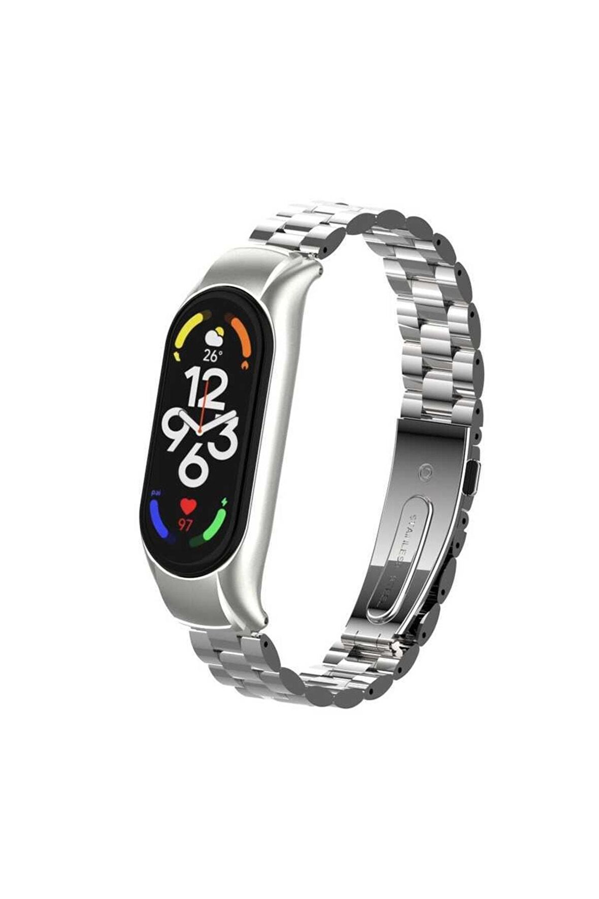 Xiaomi Mi Band 7 Kordon/kayış Baklalı Model Metal Paslanmaz Çelik Kasa Koruma 2 In 1 Kordon