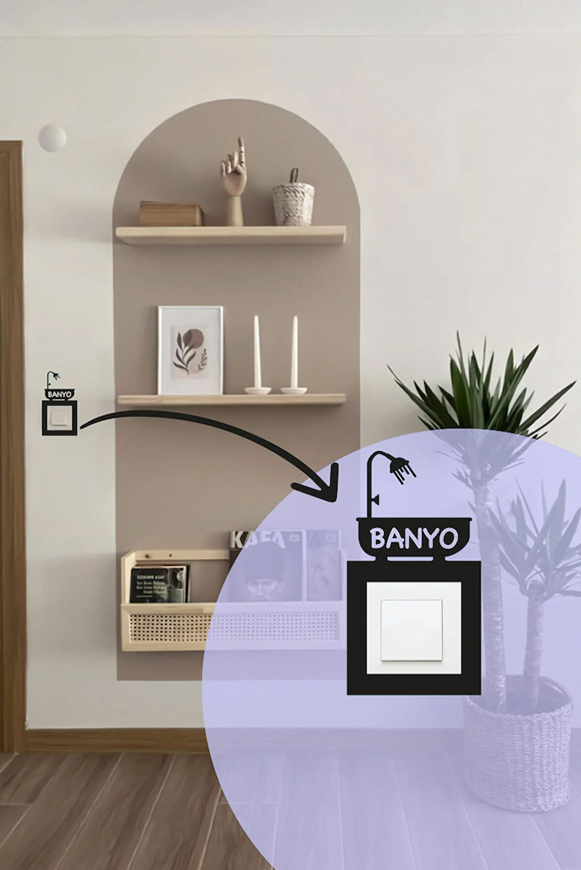 Ahşap Priz Süsü Anahtar Çerçeve Süsü Banyo