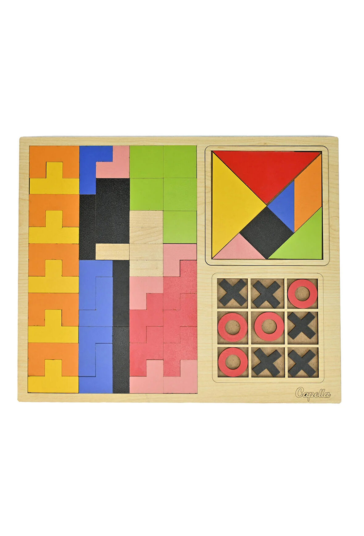 3'lü Oyun Seti Tetris Tangram xOx Eğitici Ahşap Oyuncak