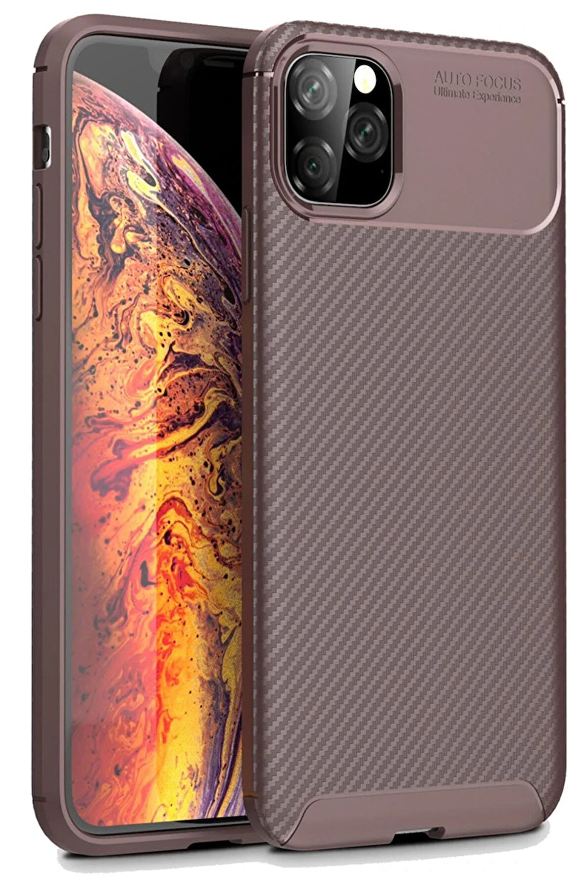 CPT50 iPhone 11 Pro Max Kılıf Auto Focus Karbon Kapak - Kahverengi