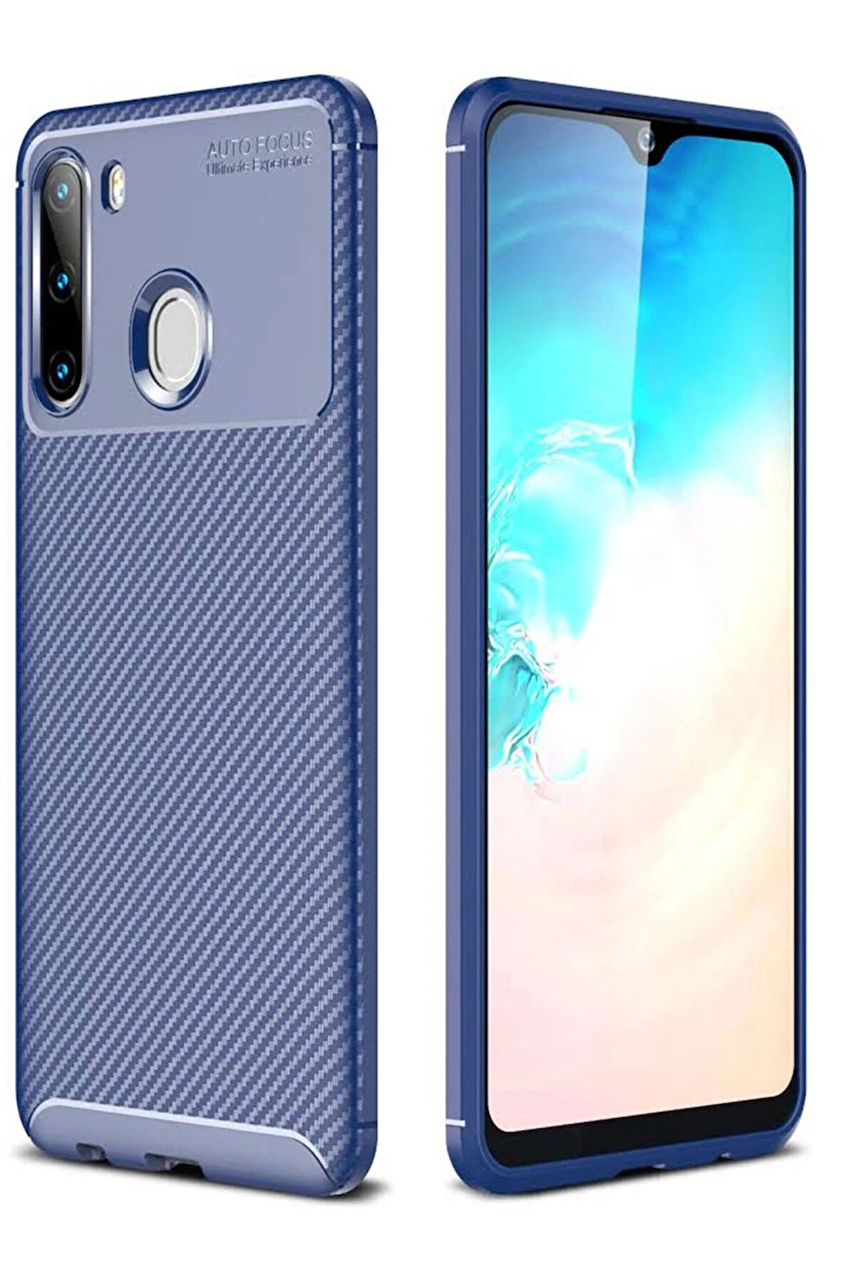 CPT50 Samsung Galaxy A21 Kılıf Auto Focus Karbon Kapak - Lacivert